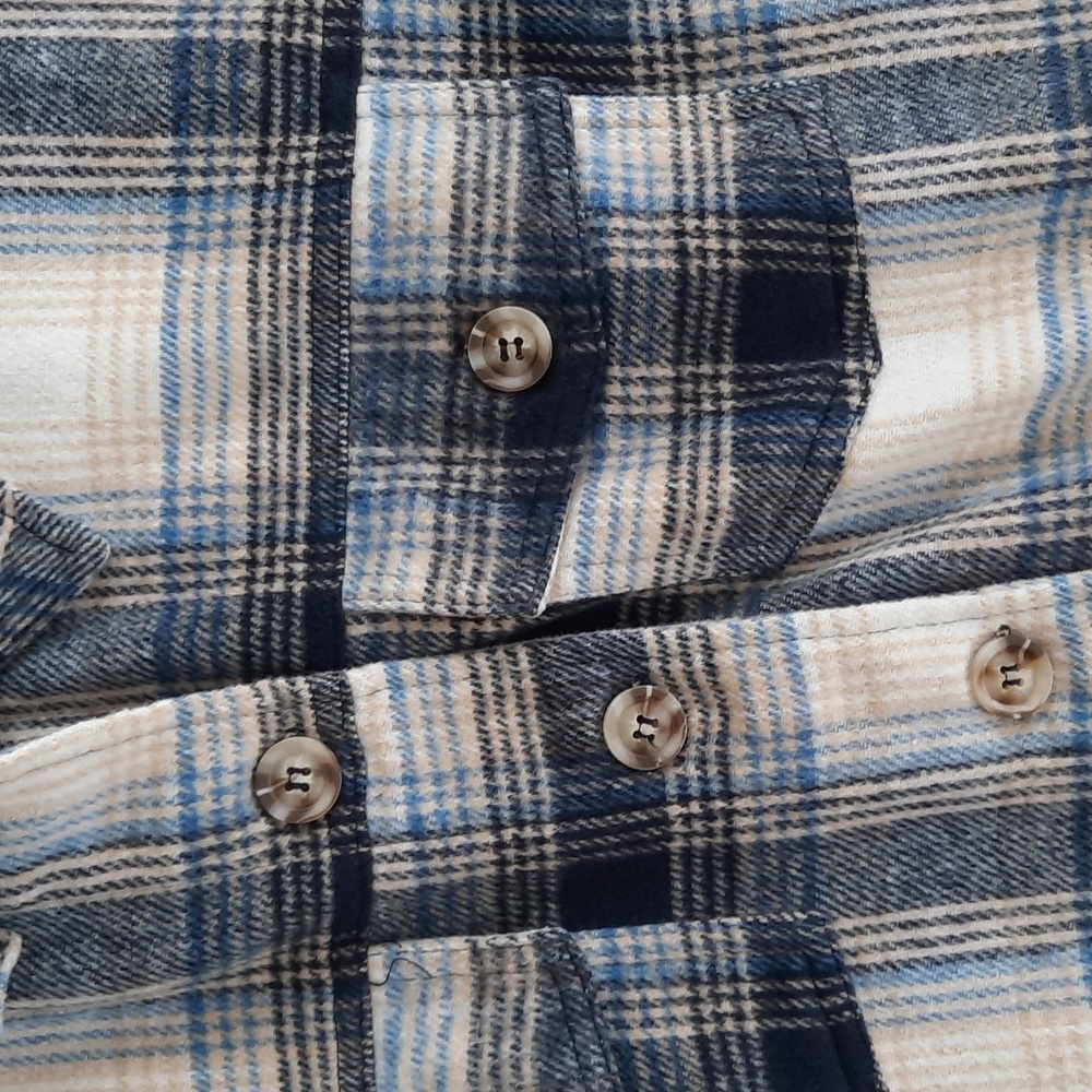 Blue and White Plaid Button-Up Women's Shirt Jacket - Picture 2 of 4